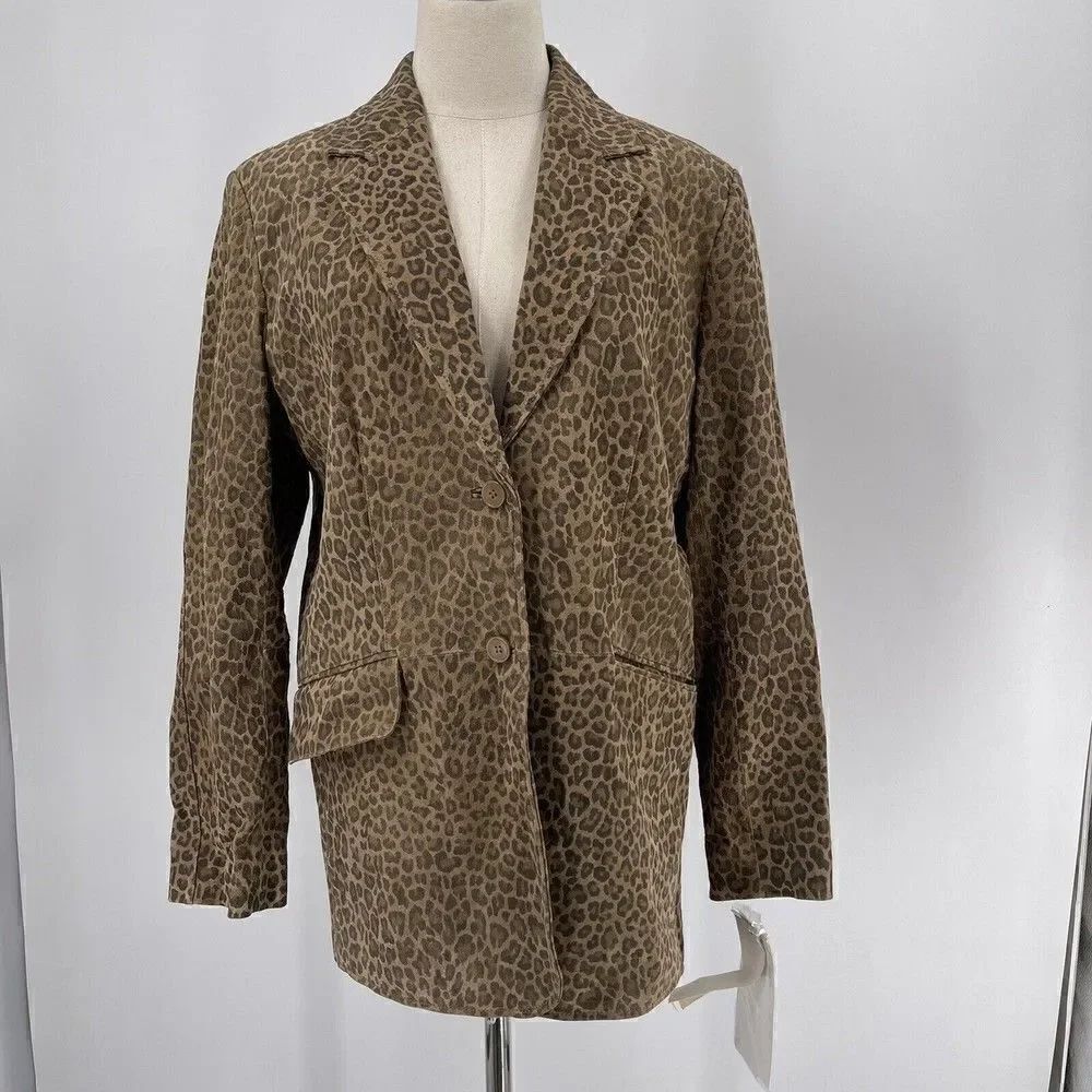 Pamela McCoy Collections Genuine Suede Leather Jacket/Blazer Cheetah Women’s M